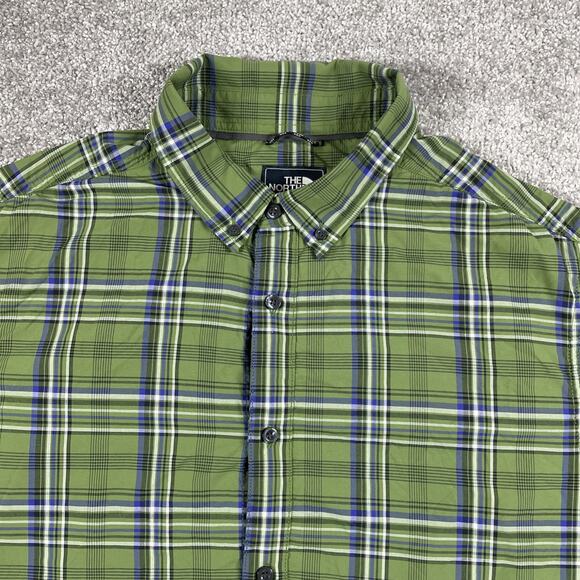 North Face Button Down Shirt Mens Extra Large Nylon Plaid Short Sleeve Green - Picture 1 of 13